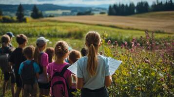 Children learning about farming on educational trip. Educational Farm Tour photo