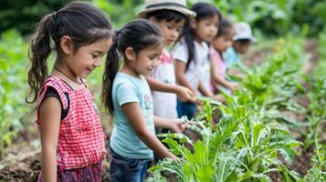 Children learning about farming on educational trip. Educational Farm Tour photo