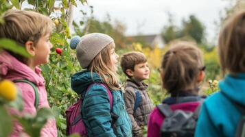 Children learning about farming on educational trip. Educational Farm Tour photo