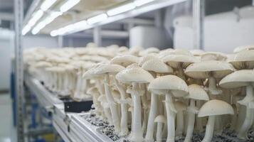 Mushroom cultivation in indoor farms, Growing of mushrooms from compost into casing on organic farm photo