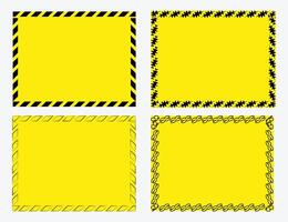 Bold Yellow Warning Frames with Black Hazard, Leaf, Dotted Lines, and Chain Patterns, Design for Safety Signage, Construction Signs, and Attention Grabbing Banners vector