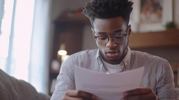 First-time buyer reviewing contracts and paperwork photo