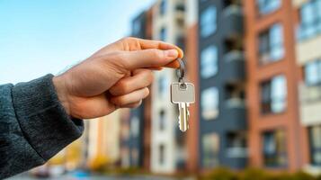 Key handover during a successful apartment purchase photo