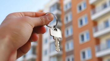 Key handover during a successful apartment purchase photo