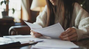 First-time buyer reviewing contracts and paperwork photo