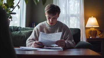 First-time buyer reviewing contracts and paperwork photo