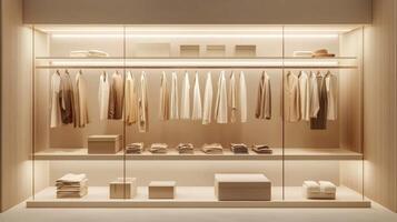 Minimalist wardrobe with neutral color palettes. Decluttered lifestyle concept photo
