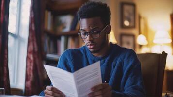 First-time buyer reviewing contracts and paperwork photo