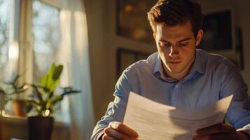 First-time buyer reviewing contracts and paperwork photo