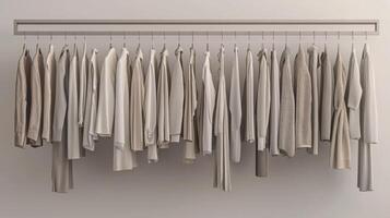 Minimalist wardrobe with neutral color palettes. Decluttered lifestyle concept photo