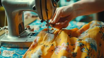 Tailoring process with fabric and sewing tools photo
