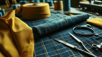 Tailoring process with fabric and sewing tools photo