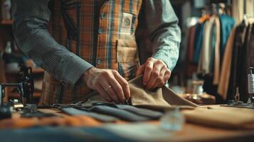 Tailoring process with fabric and sewing tools photo