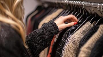 Woman personal stylist organizing client wardrobe. Personal shopper or shop assistant photo