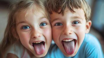Children making silly and goofy faces, capturing the expressive gestures of their facial expressions photo