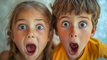 Children making silly and goofy faces, capturing the expressive gestures of their facial expressions photo