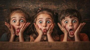 Children making silly and goofy faces, capturing the expressive gestures of their facial expressions photo