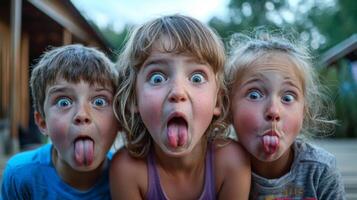 Children making silly and goofy faces, capturing the expressive gestures of their facial expressions photo