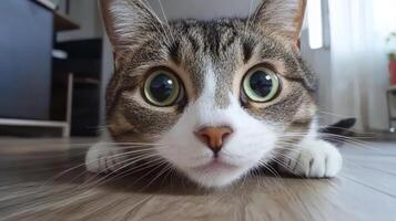 Funny cat expression caught on camera. A beautiful portrait of a cat photo