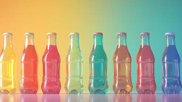 Colorful soda bottles arranged for a party. Vibrant Glass Soda Bottles, assorted soda bottles photo