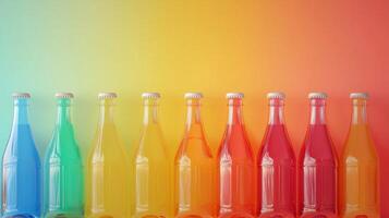 Colorful soda bottles arranged for a party. Vibrant Glass Soda Bottles, assorted soda bottles photo