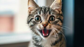 Funny cat expression caught on camera. A beautiful portrait of a cat photo