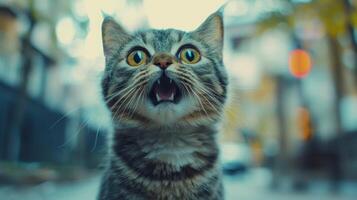 Funny cat expression caught on camera. A beautiful portrait of a cat photo