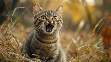 Funny cat expression caught on camera. A beautiful portrait of a cat photo
