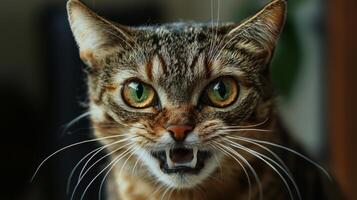 Funny cat expression caught on camera. A beautiful portrait of a cat photo