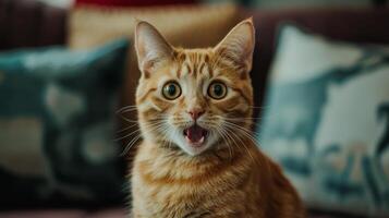 Funny cat expression caught on camera. A beautiful portrait of a cat photo