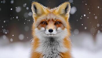 A fox is standing in the snow with its head held high. Concept of strength and confidence in the fox, despite the harsh winter conditions photo