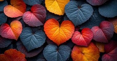 A collection of leaves with hearts in the middle. The leaves are of different colors and sizes, and they are arranged in a way that creates a sense of unity and harmony photo
