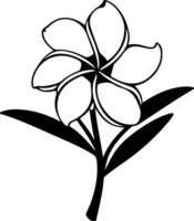 A flower with leaves and stems is shown in black and white vector