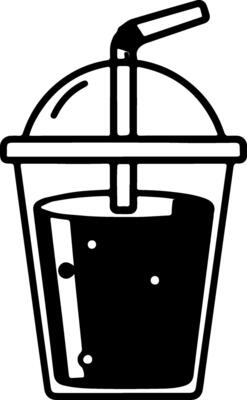 A black and white image of a drink in a cup
