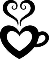 Coffee cup with heart shape and swirls vector
