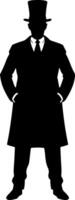 Silhouette of a man in a suit and hat vector