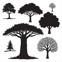 Set of Tree Silhouettes in Black on White vector