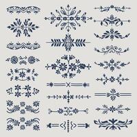 Beautiful Azure color ornate design elements, decorative borders, dividers, floral, geometric motif vector