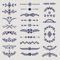 Beautiful Navy color ornate design elements, decorative borders, dividers, floral, geometric motif vector