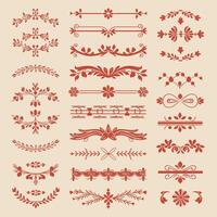 Classic Apricot color ornate design elements, decorative borders, dividers, floral, geometric motif vector