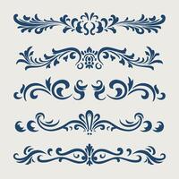 Blue color elegant intricate design ornate elements decorative, swirls, frames, dividers, borders vector