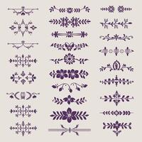Beautiful Periwinkle color ornate design elements, decorative borders, dividers, geometric motif vector