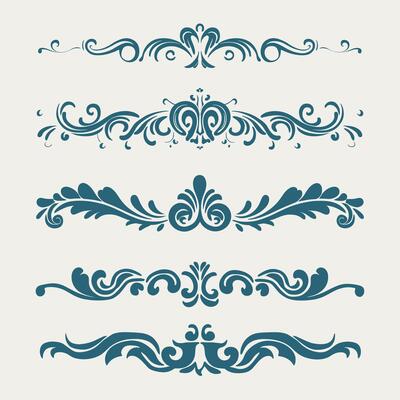 Cerulean color elegant intricate design ornate elements decorative, swirls, dividers, borders