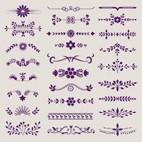 Beautiful Violet color ornate design elements, decorative borders, dividers, floral, geometric motif vector