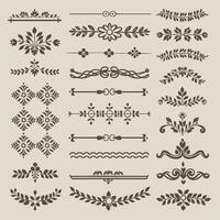 Beautiful Khaki color ornate design elements, decorative borders, dividers, floral, geometric motif vector