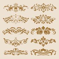 Beige color classic intricate design ornate elements decorative, swirls, frames, dividers, borders vector