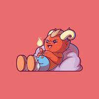 A Lazy Devil character relaxing on the floor. vector