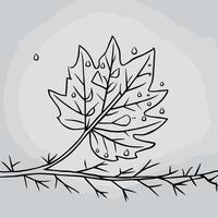 A drawing of a leaf with rain drops on it vector