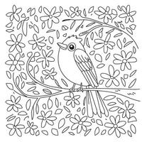 A coloring page with a bird sitting on a branch vector