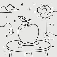 An apple on a table with clouds and sun vector